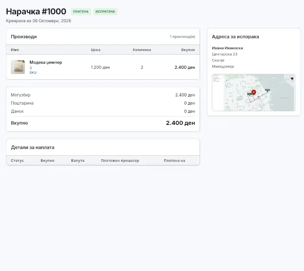 Order management dashboard showing order status and fulfillment in Moja Prodavnica